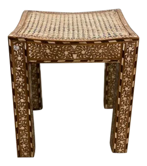 Indian Square Stool With Cane Seat