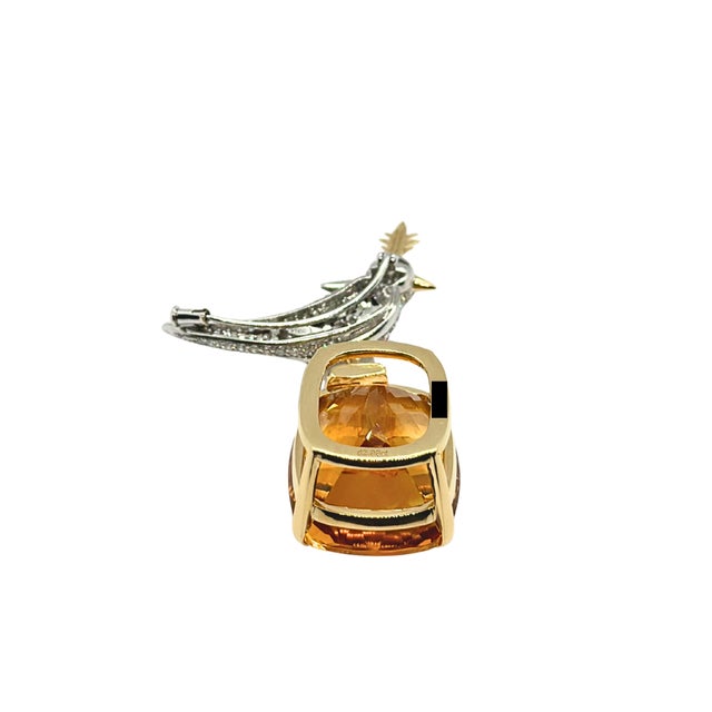 Burnt Orange Tiffany & Co. Schlumberger Citrine Bird on a Rock Diamond 18k Gold & Platinum Pin Brooch For Sale - Image 8 of 13