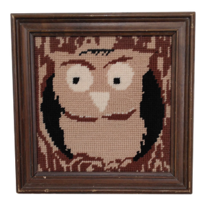 1970s Framed Needlepoint Owl Picture