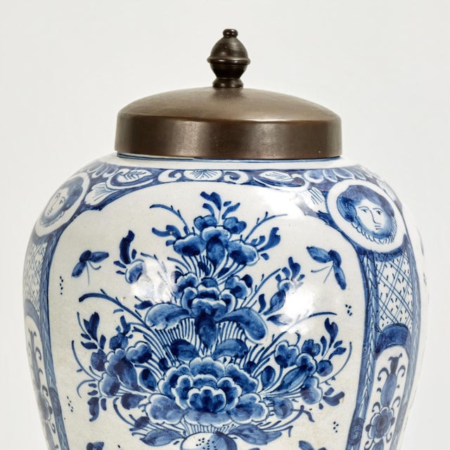 Chinoiserie Pair of Antique Blue and White Delft Spice Jars For Sale - Image 3 of 15