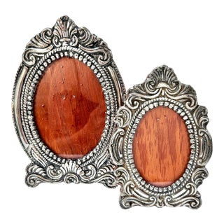 1940s Sterling Silver Repousse Oval Picture Frames Peru - Set of 2 For Sale