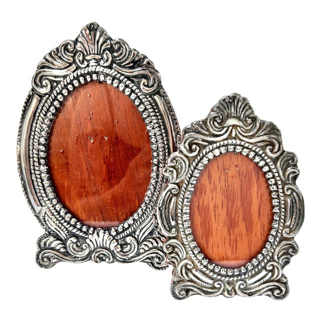 1940s Sterling Silver Repoussé Oval Picture Frames - Set of 2 For Sale