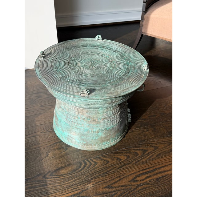 Patinated Bronze Drum Side Table — Sculptural Global Accent, Organic Modern Design For Sale - Image 9 of 9