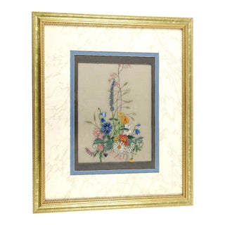 Mid-Century Framed Silk Needlework Botanical Wildflower Art For Sale