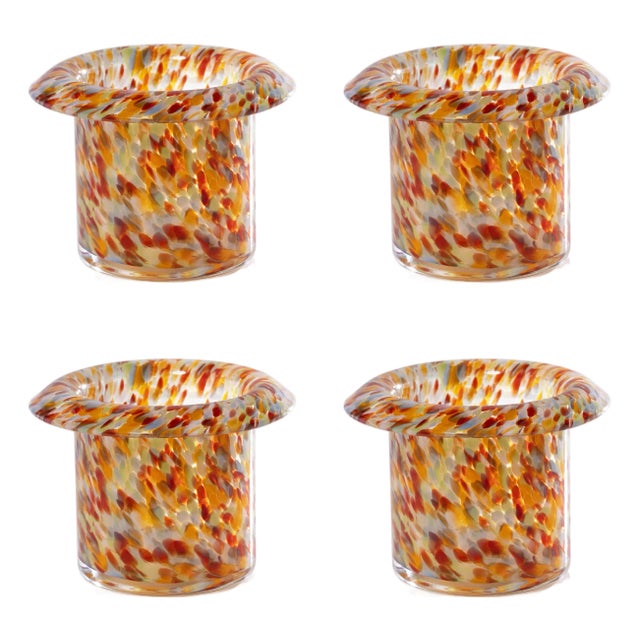 Celia 4-Piece Opal Confetti Glass Candle Holder / Vase, Amber Tones For Sale