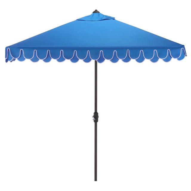 Blue Elegant Valance 7.5 Ft Square Umbrella, Pacific Blue With White Trim For Sale - Image 8 of 8
