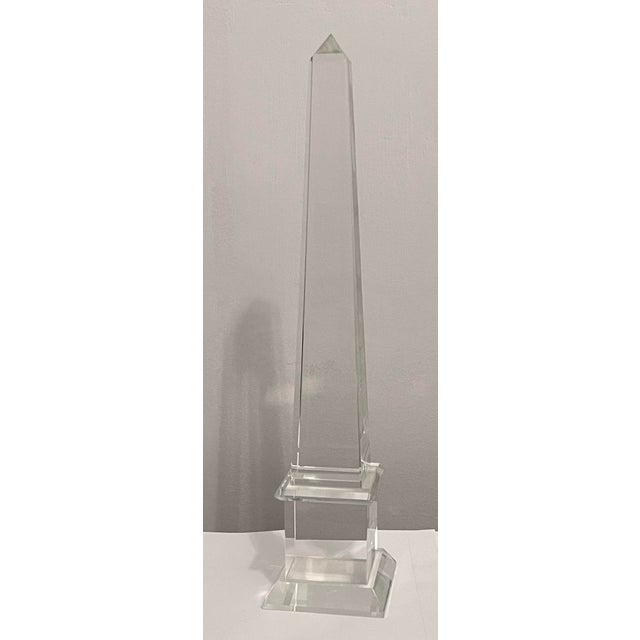 Transparent Large Vintage French Crystal Glass Obelisk For Sale - Image 8 of 12
