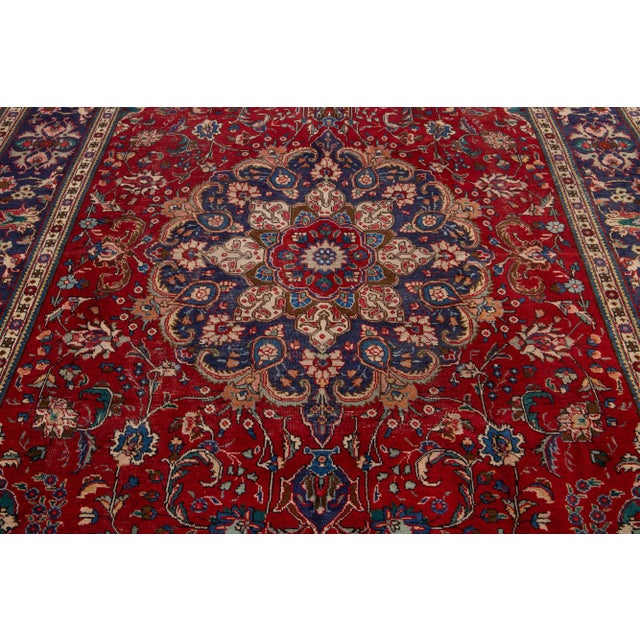 Textile Vintage Medallion Tabriz Persian Wool Rug in Red For Sale - Image 7 of 8