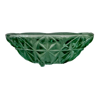 Vintage Green Cut-Glass Decorative Bowl For Sale