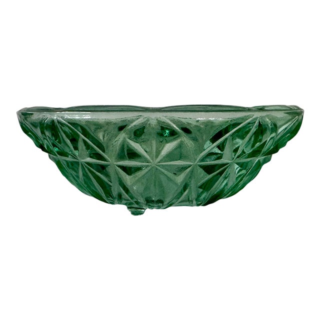 Vintage Green Cut-Glass Decorative Bowl For Sale
