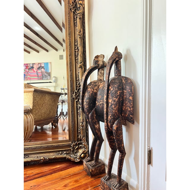 Wood Early 20th Century West African Senufo-Style Sejen Carved Wood Hornbill Sculptures - Pair For Sale - Image 7 of 11