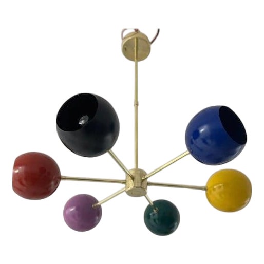 Multi-Color Sputnik Pendant Light - 6-Light Italian Ceiling Fixture - Colorful Brass Lighting For Sale