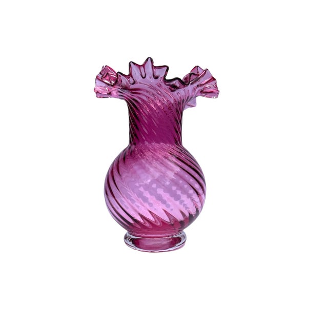 Glass 1950s Fenton Cranberry Swirl Vase For Sale - Image 7 of 7