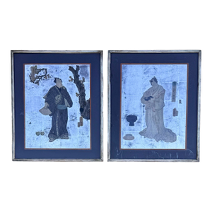 19th Century Utagawa Kunisada Japanese Woodblock Prints - Kabuki Actor Portraits - Signed & Framed W/ Silver Leaf