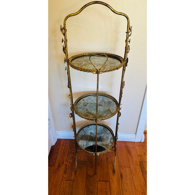 1950s Italian Gold Gilt Étagère Three-Tiers Foldable Serving Tray Table For Sale - Image 10 of 14