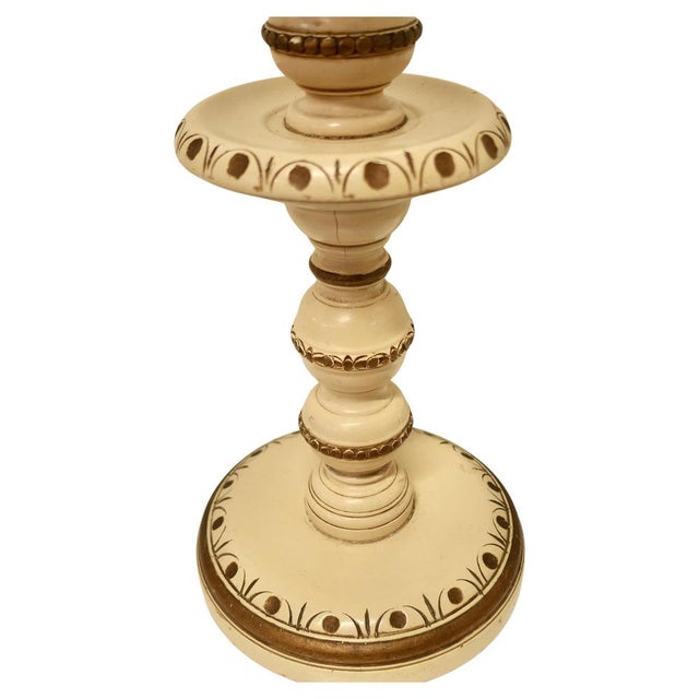Cream Folk Art Carved and Painted Table Lamp, 1960s For Sale - Image 8 of 8