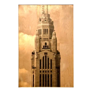 Photo Transfer on Wood with Brass Frame, Leveque Tower