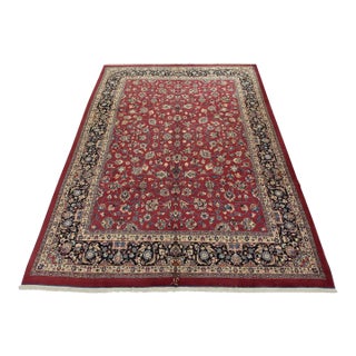 Mashad Rug 9’11” X 13’1” Red Wool Vintage Traditional Hand-Knotted Carpet For Sale