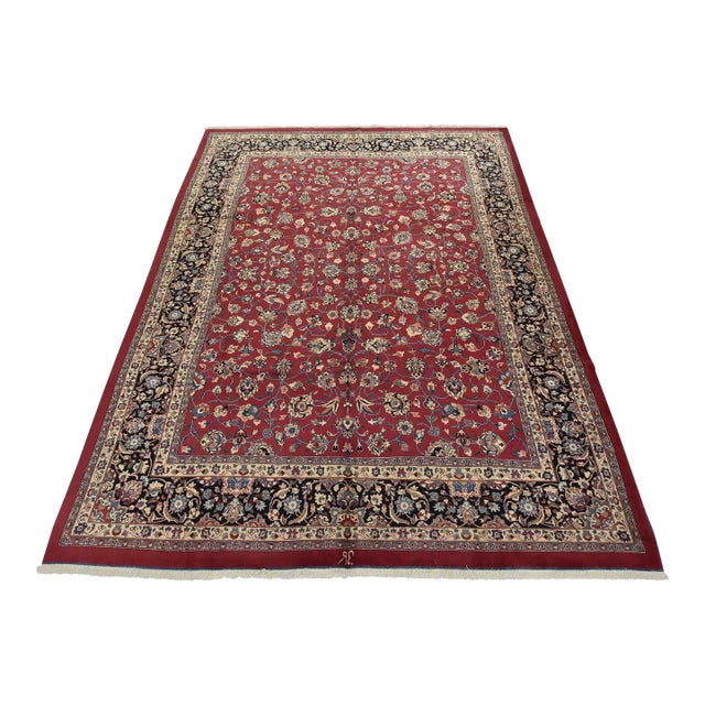 Mashad Rug 9’11” X 13’1” Red Wool Vintage Traditional Hand-Knotted Carpet For Sale