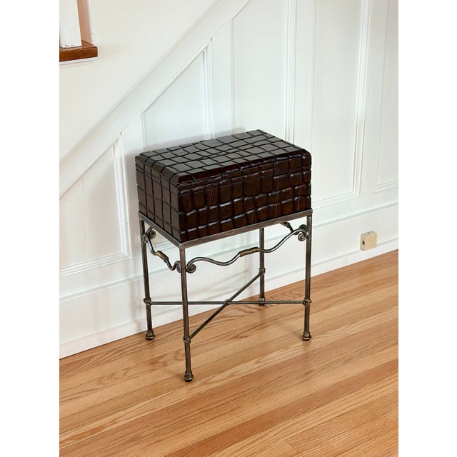 1970s Maitland Smith Faceted Brown Rectangular Turtle Box on Metal Stand For Sale - Image 9 of 12