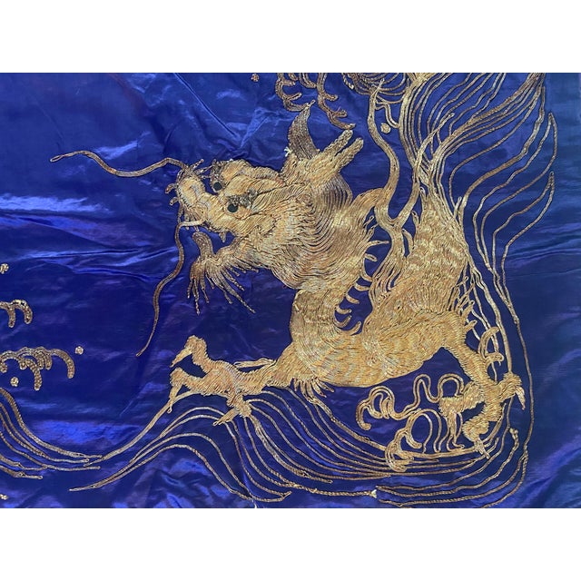 Antique Chinese Purple Silk Gold Dragons Tablecloth For Sale - Image 11 of 12