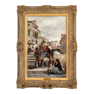 Henry Woods "Bartering" Oil on Canvas, 1885