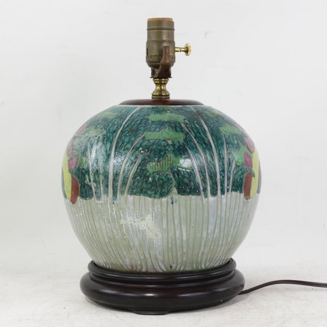 Antique Famille Rose Bok Choy Porcelain Table Lamp With Cabbage Leaf and Butterfly Motif For Sale - Image 4 of 13