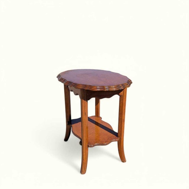 Wood Vintage Oval Wood Side Table With Scalloped Edge and Lower Shelf For Sale - Image 7 of 12