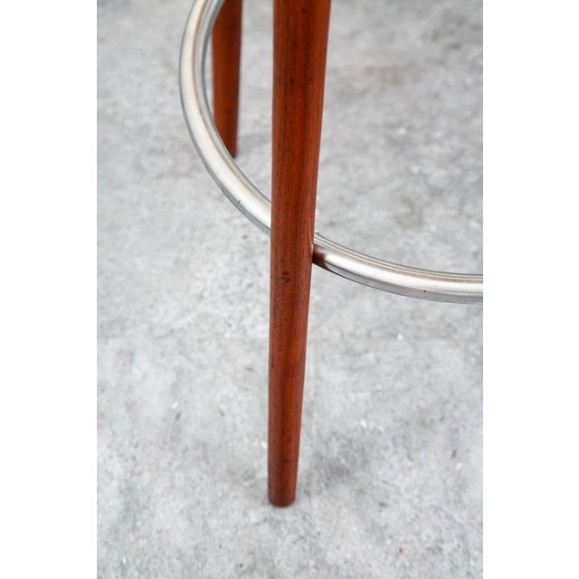 Brown Mid Century Modern Bar Stools Set 3 Attributed to Albert Parvin Off White Solid Walnut Danish For Sale - Image 8 of 12
