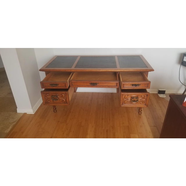 Drexel Vintage Drexel Traditional Leather-Top Executive Desk and Cane-Back Chair Set For Sale - Image 4 of 18