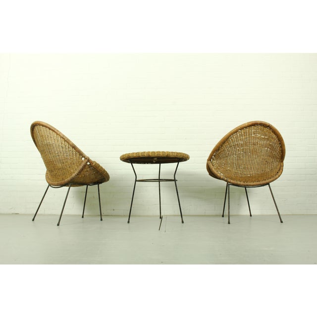 Vintage Italian Rattan Basket Chairs and Bistro Table Set, 1960s, Set of 3 For Sale - Image 15 of 18