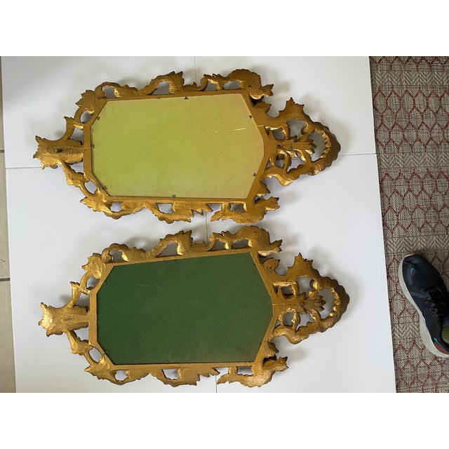 Pair of Vintage Italian Carved Gilt Wood Mirrors For Sale - Image 4 of 9