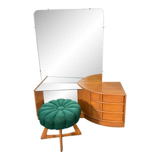 Mid 20th Century Heywood-Wakefield Vanity With Stool - Set of 2 For Sale