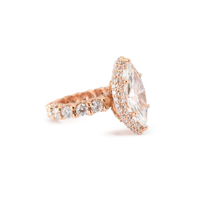 Modern 18k Rose Gold Igi 8.85ctw Marquee Lab Grown Diamond Eternity Engagement Ring, Size 6 For Sale - Image 3 of 8