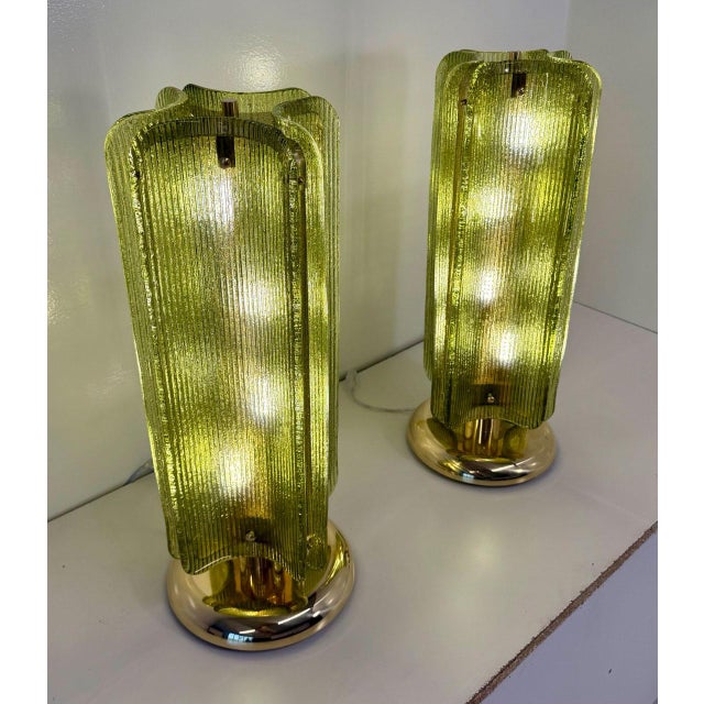 Murano Glass Table Lamps in Ribbed Green Glass and Brass, 2000s, Set of 2 For Sale - Image 6 of 18