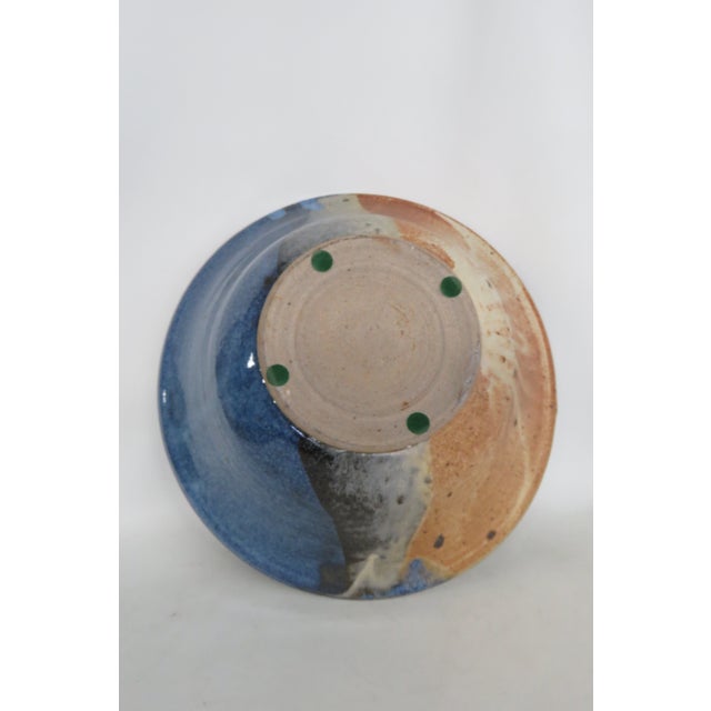 Large Ceramic Centerpiece Bowl Wide Flared Rim and Speckled Blue Red Glaze 5000b For Sale - Image 11 of 17
