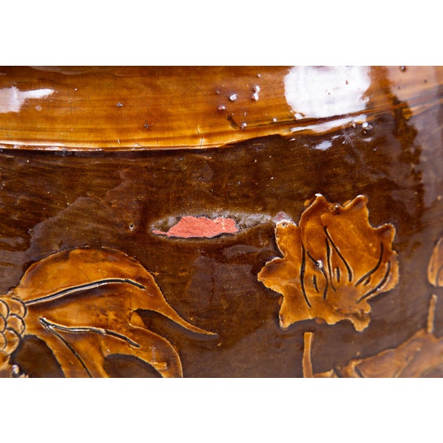 Mid Century Chinese Brown Glazed Martaban Pot With Goldfish Relief Design For Sale In Seattle - Image 6 of 7