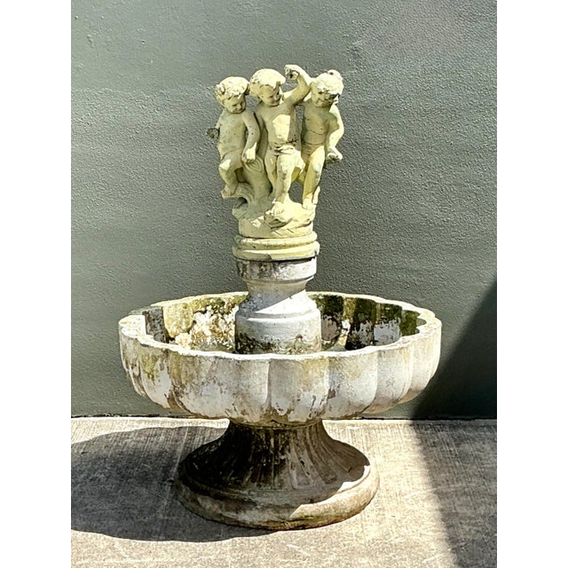 Shabby Chic Vintage Regency Cast Concrete Distressed Fountain For Sale - Image 3 of 12