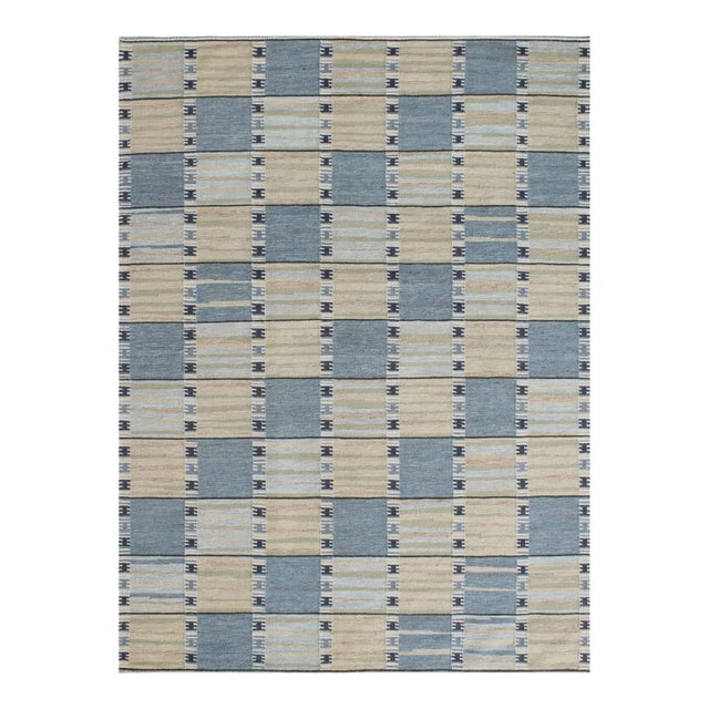 Modern Scandinavian Style Handmade Wool Rug in Beige With Geometric Pattern For Sale