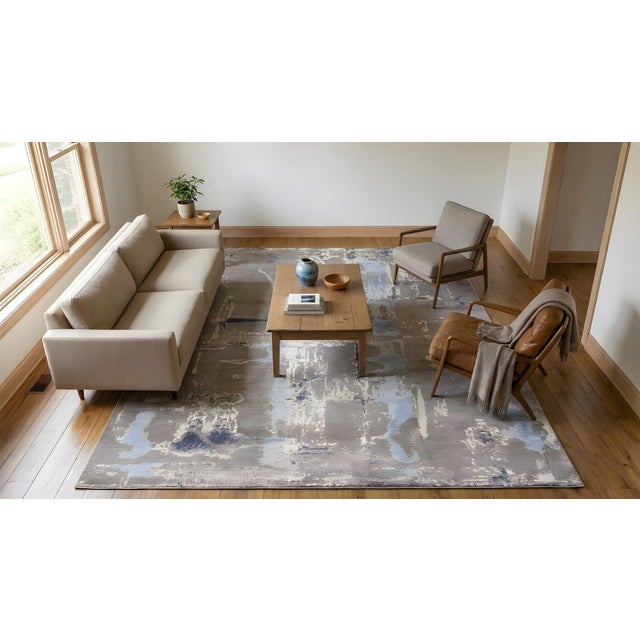 8x10 Clara Stylish Gray Abstract Hand Knotted Wool Rug For Sale - Image 10 of 11