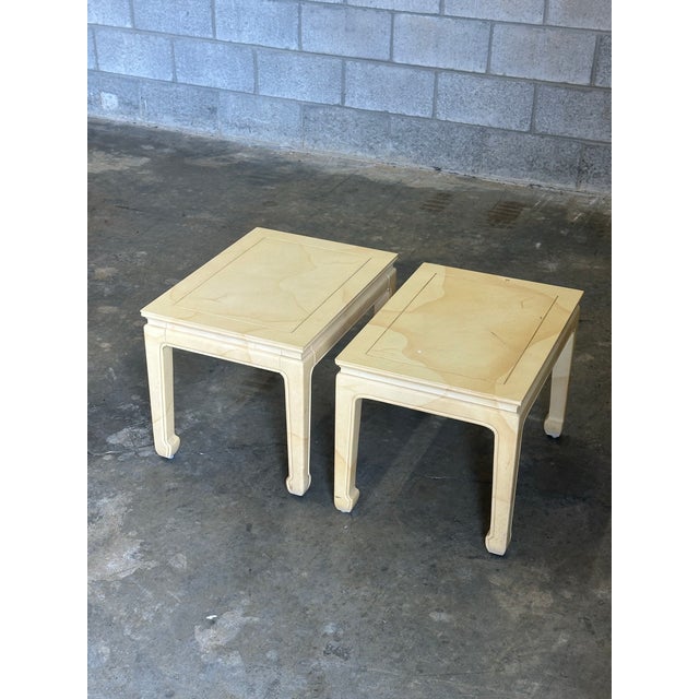 1980s 1980s Henredon Asian Style Faux Goatskin Lacquered Side Tables- A Pair For Sale - Image 5 of 11