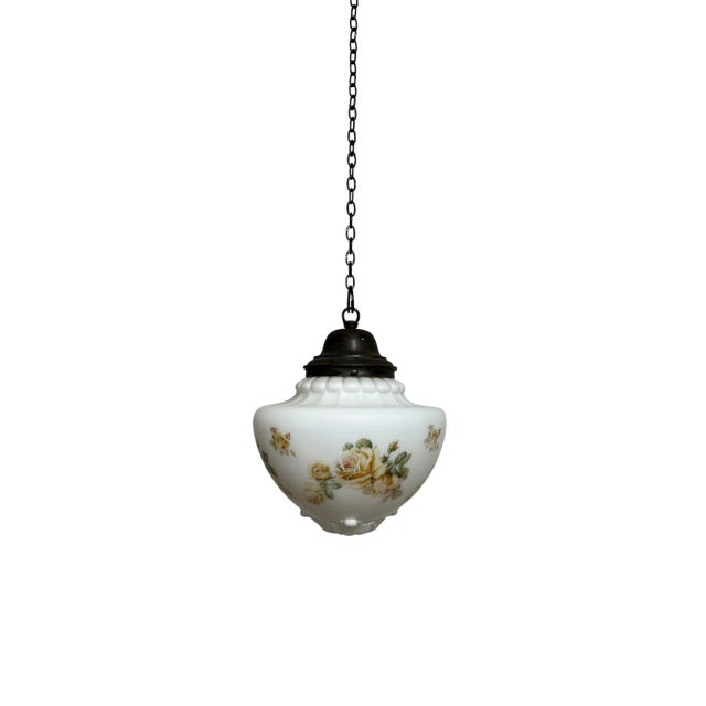 Antique Edwardian Church Painted Pendants in Satin Opaline Milk Glass, 1890s, Set of 2 For Sale - Image 6 of 7