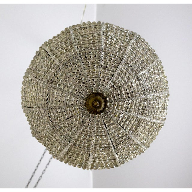 1900 - 1909 Large 1900s Belle Epoque Beaded Crystal Sphere Light Fixture With Bronze Foliate For Sale - Image 5 of 11