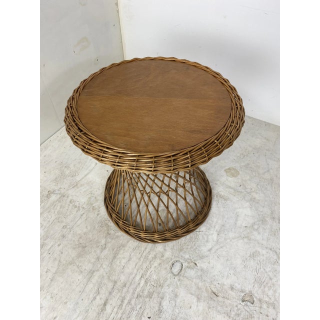 1950s Rattan and Wood Side Table, 1960s For Sale - Image 5 of 7