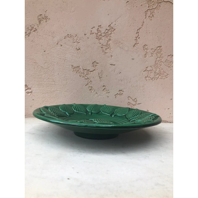 Mid-Century Modern 1950s Large Green Majolica Platter With Leaves Saint Clement For Sale - Image 3 of 6