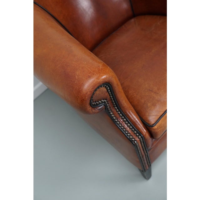 Vintage Dutch Cognac Colored Leather Club Chair For Sale - Image 3 of 18