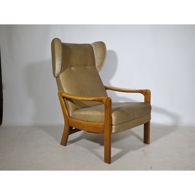 1970s Mid-Century Modern Wingback Chair with Folding Function in Wood, 1970s For Sale - Image 5 of 12