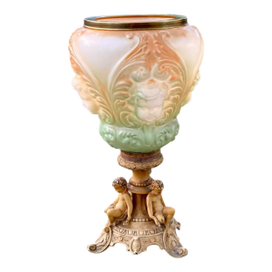 Antique Early 20th Century Cherubs Lamp With Hand Painted Cherubs Shade