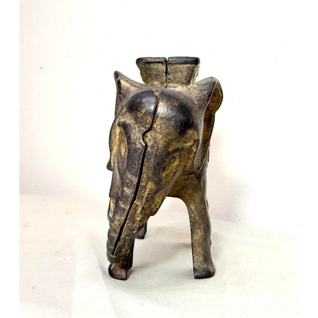 American Antique 1900's Ac Williams Hand Painted Cast Iron Circus Elephant Still Bank For Sale - Image 3 of 10