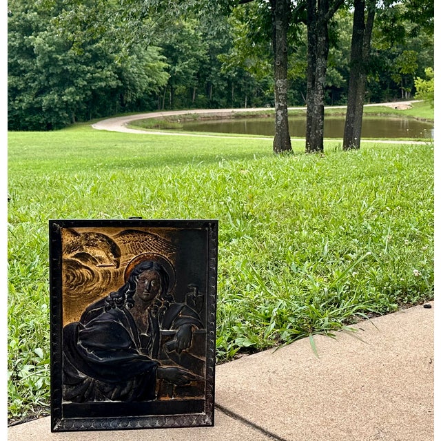 St. John the Evangelist Gilded Cast Iron Bas Relief Plaque After Domenichino For Sale - Image 13 of 13